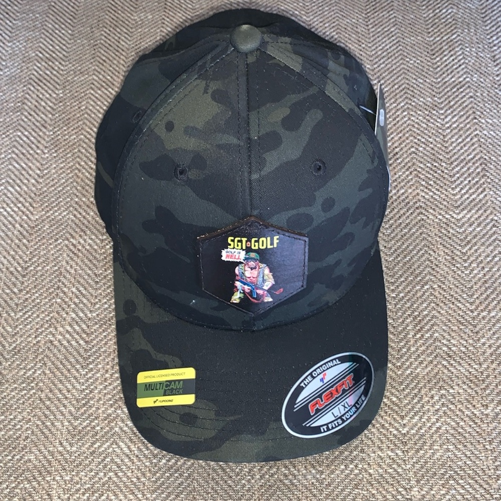 New with Tags Yupoong Sgt Golf Golf is Hell mulitcam Hat size L/XL. Very nice.
